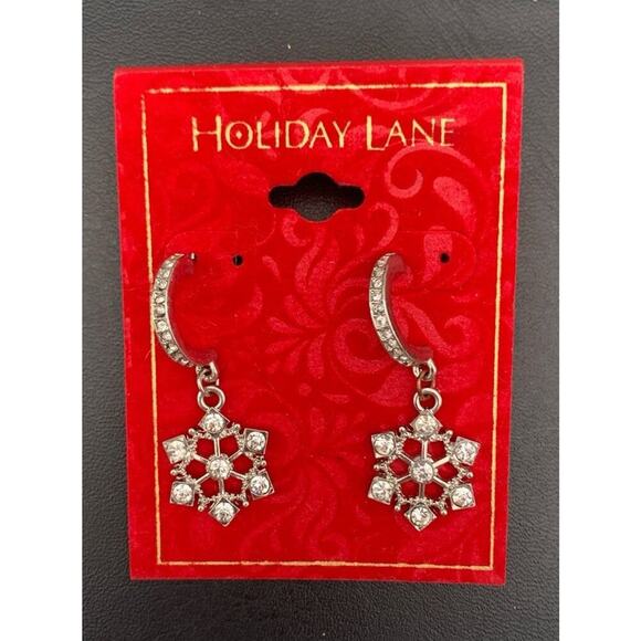 Holiday Lane Jewelry - NWT Holiday Lane Silver Tone Clear Rhinestone Snowflake Dangle Pierced Earrings